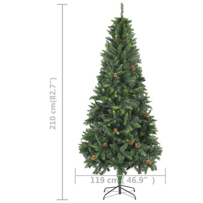 vidaXL Sztuczna choinka z lampkami i szyszkami, zielona, 210 cm