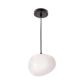 Lampa wisząca STONES 20 cm w stylu Japandi - z białym akrylowym kloszem inspirowanym kamieniem - minimalistyczne oświetlenie sufitowe do salonu E27