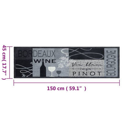 vidaXL Dywanik kuchenny z motywem wina, szary, 45x150 cm, aksamitny