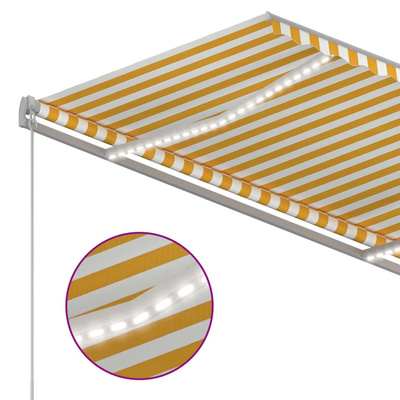 vidaXL Ręcznie zwijana markiza z LED, 300 x 250 cm, żółto-biała