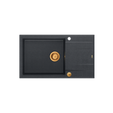 EVAN 136 XL GraniteQ zlewozmywak z syfonem Push To Open 1-komorowy z/o (860x500x210; kom. 420x490) black diamond / elementy miedziane