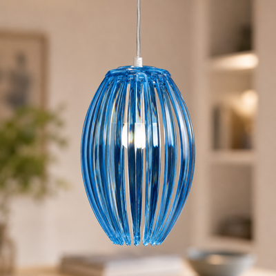 Lampa wisząca Abuko pojedyncza niebieska do sypialni E27 z tworzywa sztucznego