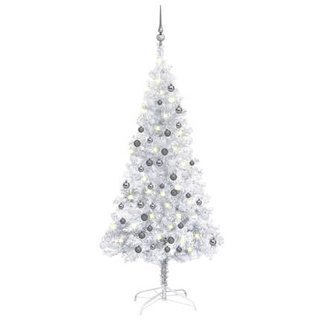 vidaXL Sztuczna choinka z lampkami i bombkami, srebrna, 120 cm, PET