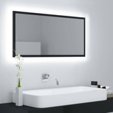 vidaXL Lustro łazienkowe LED, wysoki połysk, czarne, 90x8,5x37, akryl
