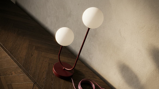 Lampka nocna w kolorze burgundowym, białe klosze K-6022 z serii BALU