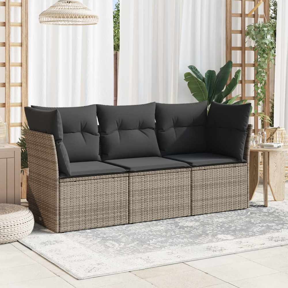 3-częściowa sofa do ogrodu, z poduszkami, szara, polirattanowa