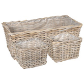 Kosz na rośliny 3 szt. Naturalna szarość Rattan Kubu