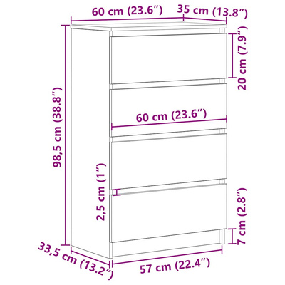 Komoda, dąb sonoma, 60x35x98,5 cm, materiał drewnopochodny
