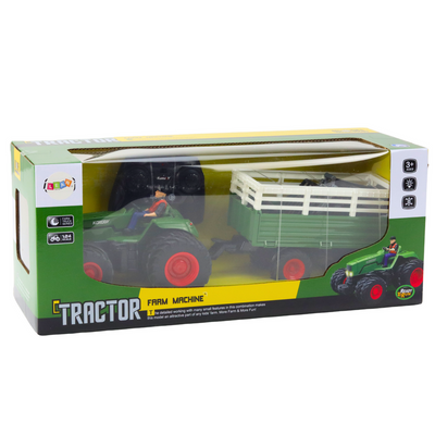 Traktor Rolniczy Z Przyczepą i Widłami Podwójne Koła Zdalnie Sterowany RC
