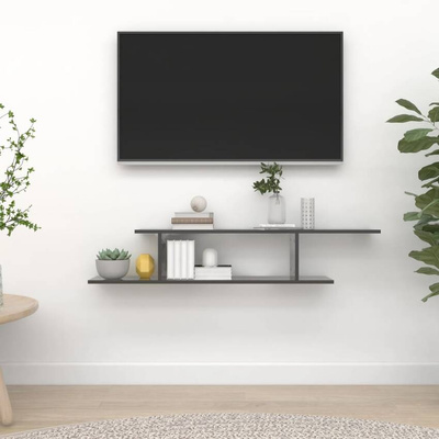 vidaXL Wisząca szafka pod TV, szara z połyskiem, 125x18x23 cm