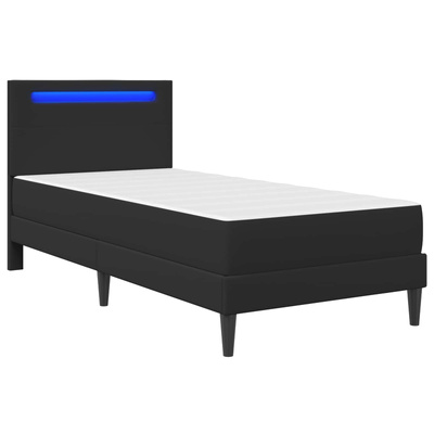 Ramka łóżka z paskami LED Czarny 90 x 200 cm Ekoskóra
