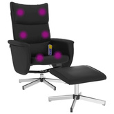 vidaXL Rozkładany fotel masujący z podnóżkiem, czarny, sztuczna skóra