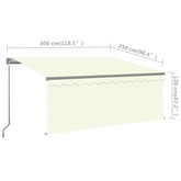 vidaXL Ręcznie zwijana markiza z zasłoną i LED, 3x2,5 m, kremowa