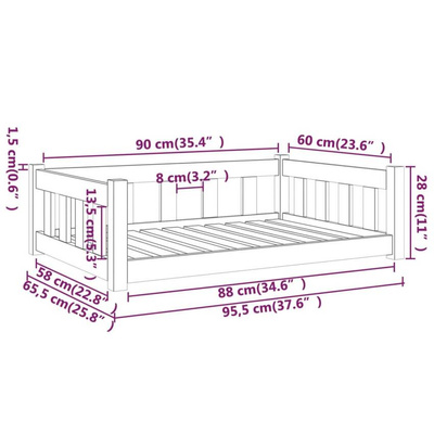 vidaXL Legowisko dla psa, 95,5x65,5x28 cm, lite drewno sosnowe