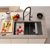 Zlewozmywak granitowy LOGAN 120 – dwukomorowy, podwieszany, pearl beige/elementy miedziane, Quadron