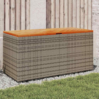 Skrzynia ogrodowa, szara, 110x50x54 cm, polirattan i akacja