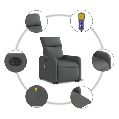 vidaXL Podnoszony fotel masujący, elektryczny, rozkładany, ciemnoszary