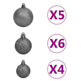 vidaXL Sztuczna choinka na zawiasach, 150 lampek LED i bombki, 120 cm wariant 5