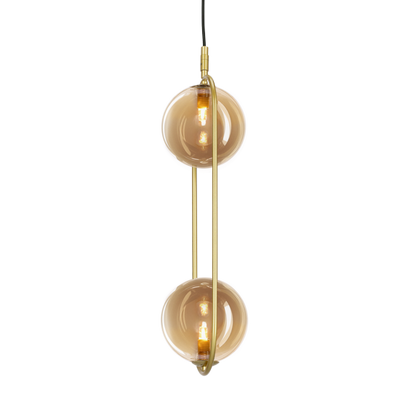 Lampa wisząca CORDEL vintage - złoty mosiądz z bursztynowymi kloszami kulkami - eleganckie oświetlenie salonu 2x G9 LED
