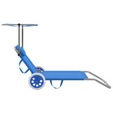 Składany leżak z zadaszeniem i kółkami, stal, niebieski