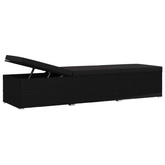 vidaXL Leżak ogrodowy z poduszką, polirattan, czarny
