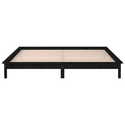 vidaXL Rama łóżka z LED, czarna, 160x200 cm, lite drewno