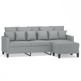3-osobowa sofa z podnóżkiem, jasnoszara, 180 cm, tkaniną