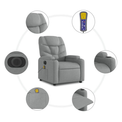 vidaXL Podnoszony fotel masujący, elektryczny, rozkładany, jasnoszary wariant 12