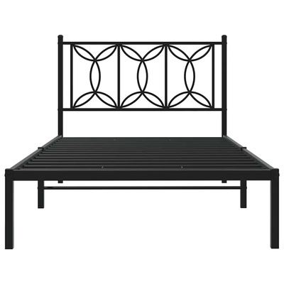 Metalowa rama łóżka z wezgłowiem, czarna, 107x203 cm