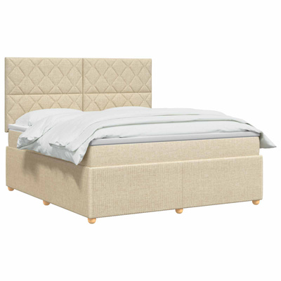 Łóżko z box spring LED z materacem kremowy 160 x 200 cm tkanina
