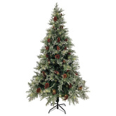 vidaXL Choinka z lampkami i szyszkami, zielono-biała, 195 cm, PVC/PE