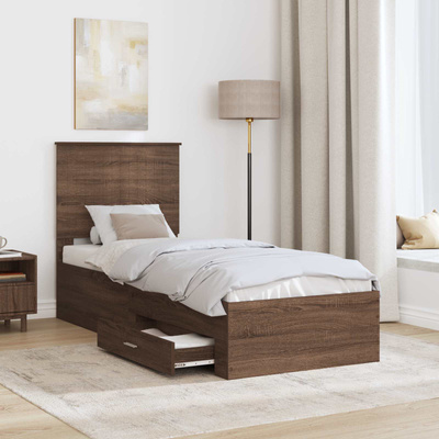 Ramka łóżka z szufladą Brązowy dąb i srebro 70 x 190 cm