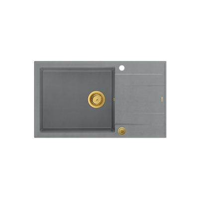 EVAN 136 XL GraniteQ zlewozmywak z syfonem Push To Open 1-komorowy z/o (860x500x210; kom. 420x490) silver stone / elementy złote
