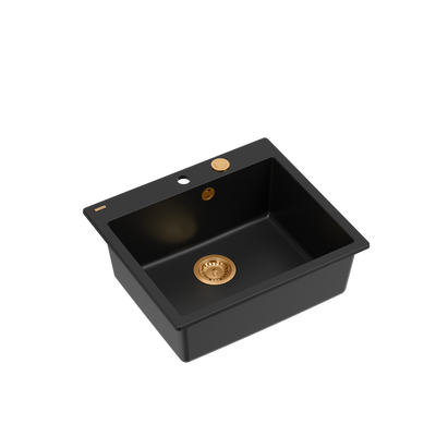 MORGAN 110 GraniteQ zlewozmywak pure carbon z syfonem Push To Open kol. miedziany 1-komorowy b/o + zaczepy 4 szt
