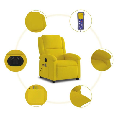 vidaXL Rozkładany fotel masujący, elektryczny, żółty, aksamit