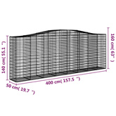 Kosze gabionowe, 9 szt, 400x50x140/160 cm, galwanizowane żelazo