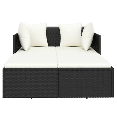 vidaXL Leżak z poduszką, czarny, 182x118x63 cm, rattan PE
