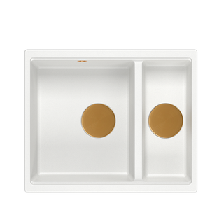 QUADRON | LOGAN 150 | granitowy zlewozmywak kuchenny BIAŁY + MIEDŹ PVD | wymiary: 56 x 46 x 22 cm | 1,5-komorowy wpuszczany | podbudowa szafki od: 60 cm