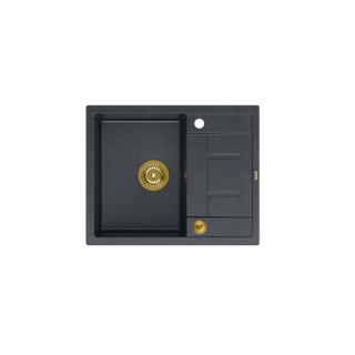 MORGAN 116 GraniteQ zlewozmywak black diamond z syfonem Push To Open kol. złoty 1-komorowy z/o + zaczepy 4 szt