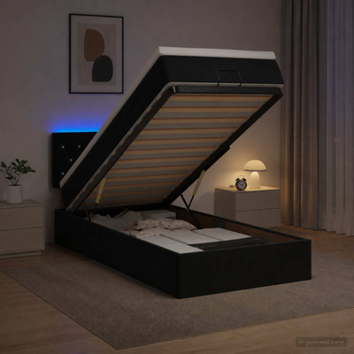 Łóżko z pojemnikiem i materacem LED Czarny 80 x 200 cm Welur