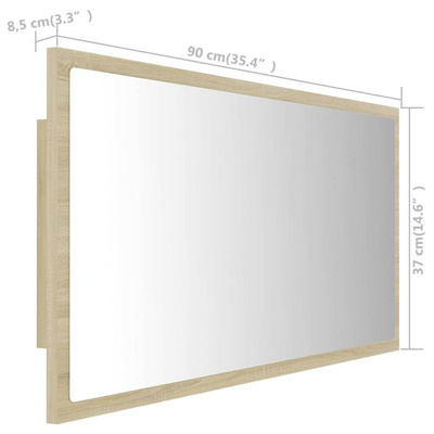 vidaXL Lustro łazienkowe LED, kolor dąb sonoma, 90x8,5x37 cm, akryl