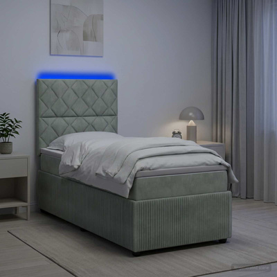 Łóżko z box spring LED z materacem jasnoszary 100 x 200 cm