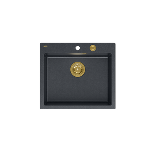 MORGAN 110 GraniteQ zlewozmywak black diamond z syfonem Push To Open kol. złoty 1-komorowy b/o + zaczepy 4 szt
