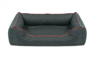 Legowisko dla psa Sofa Valencia Standard w kolorze ciemnoszarym z czerwonym wykończeniem Rozmiar: S - 65 x 50 cm