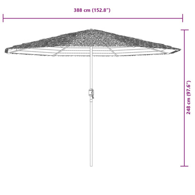 Parasol ogrodowy na stalowym słupku, zielony, 388x388x248 cm