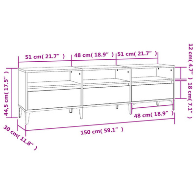 vidaXL Szafka pod TV, szary dąb sonoma, 150x30x44,5 cm wariant 8