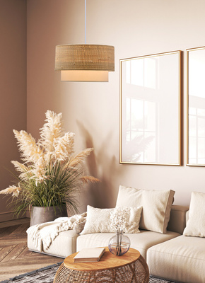 Ritana Lampa Wisząca Biały 1X60 E27 Abażur Beżowy+Biały