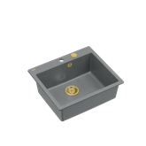 MORGAN 110 GraniteQ zlewozmywak silver stone z syfonem Push To Open kol. złoty 1-komorowy b/o + zaczepy 4 szt
