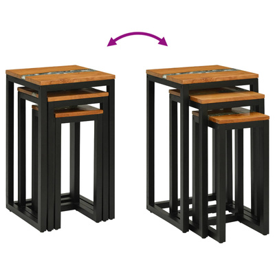 Stolik Nesting 3 szt. brązowy Lite drewno teakowe