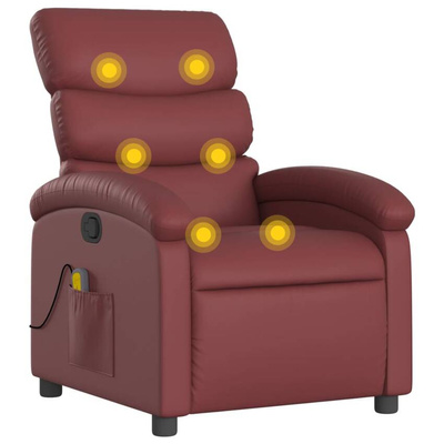 vidaXL Rozkładany fotel masujący, winna czerwień, obity sztuczną skórą wariant 10